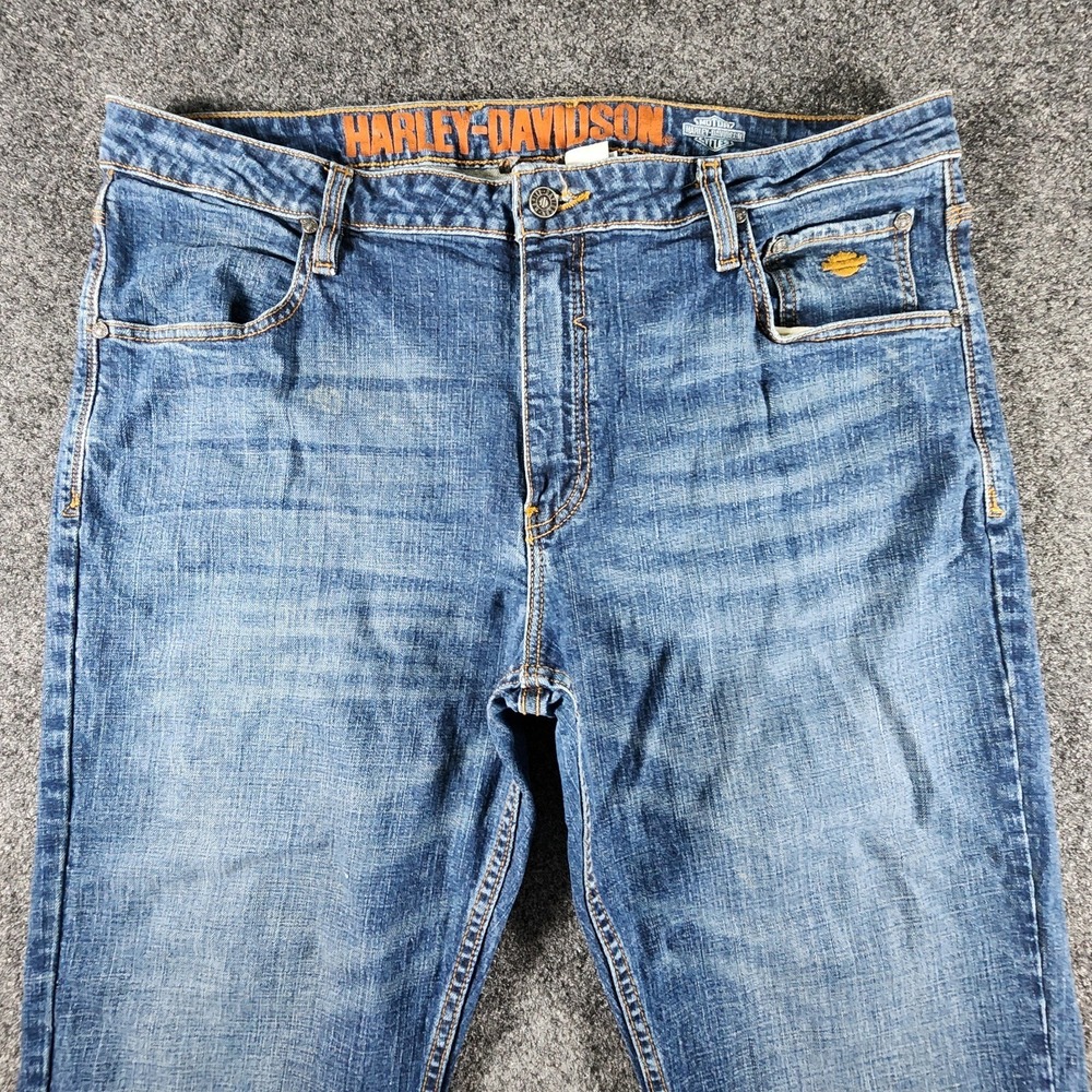Harley Davidson Jeans Mens 38x30 Straight Leg Blue Denim Riding Motorcycles EUC - Picture 2 of 13